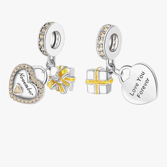 November Heart Charm birthstone sterling silver fits all pandoras - Picture 2 of 4